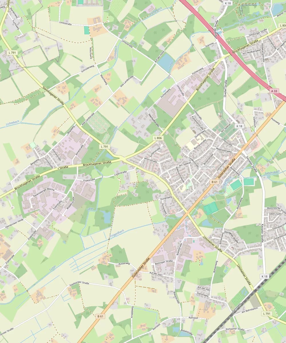Karte der Umgebung mit der Lage des Parkhotel Alex bei Steinhagen